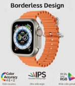 ⁦ساعة ذكية سمارت ووتش الترا 2 بشاشة عرض كاملة أنفينيت (1.99)، شحن لاسلكي، متوافقة مع جوالات ايفون واندرويد، سوار سيليكون (برتقالي)⁩ - الصورة ⁦3⁩